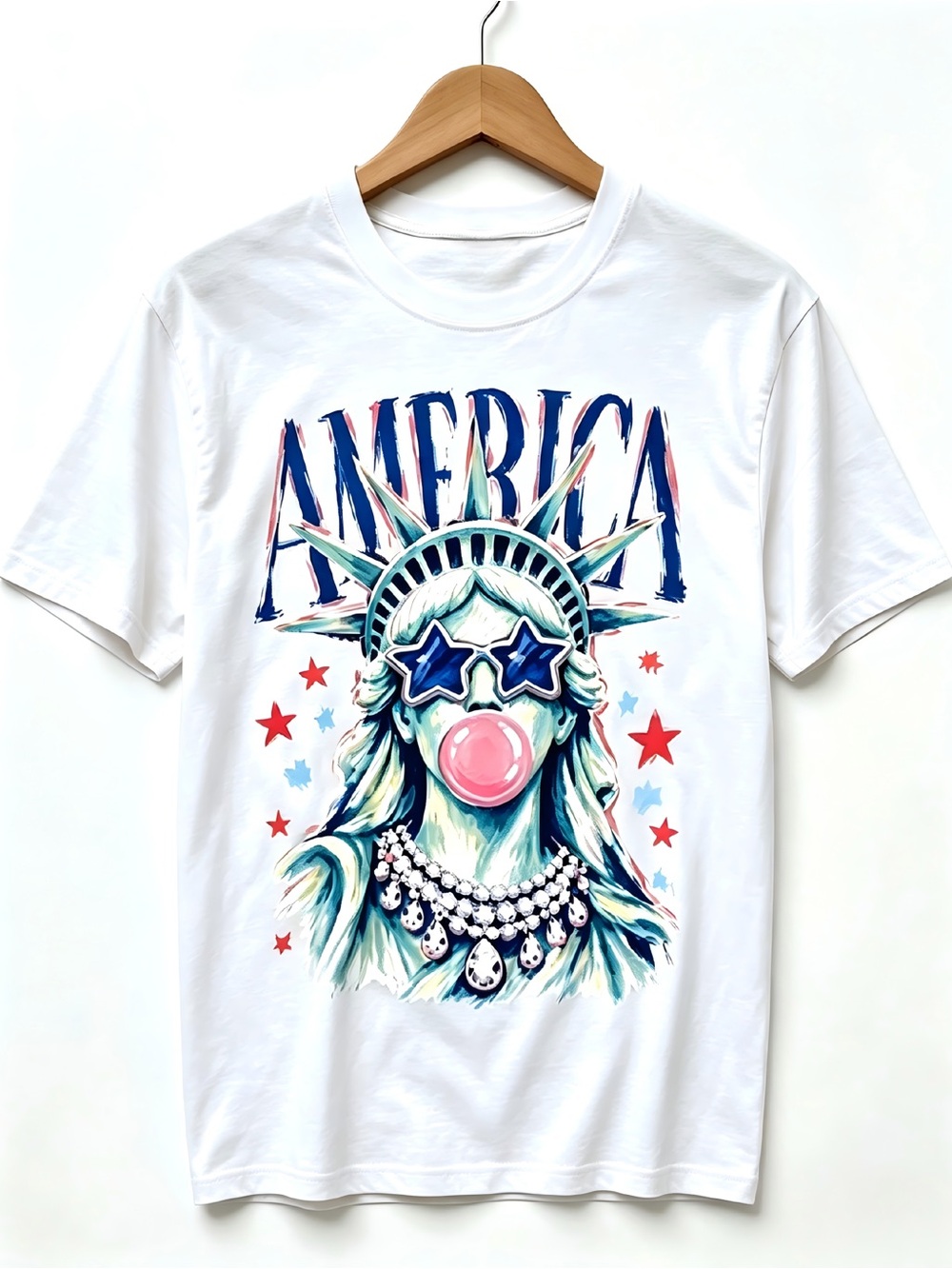 America Statue of Liberty Blowing Bubble Gum Graphics Womens Mens T-shirt Unisex